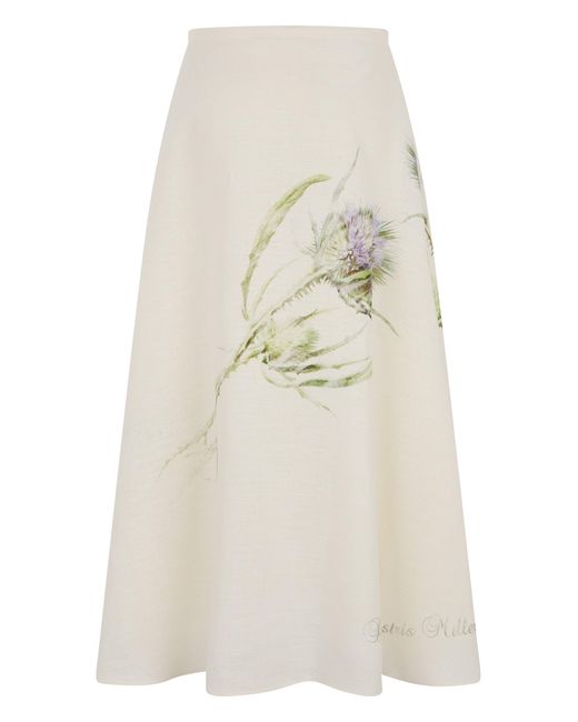 Alberta Ferretti White Linen Midi Skirt With Print