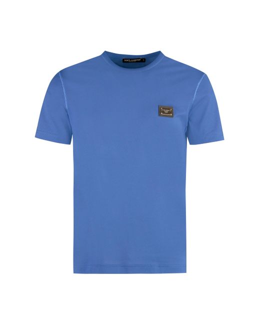 Dolce & Gabbana Blue Cotton Crew-Neck T-Shirt for men