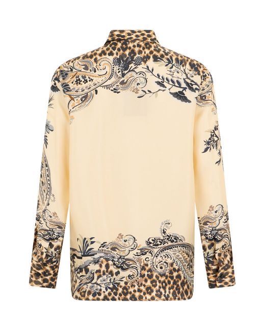 Etro Multicolor Silk Animal Print Long-Sleeve Shirt With Classic Collar