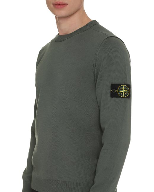 Stone Island Green Cotton Crew-neck Sweater for men
