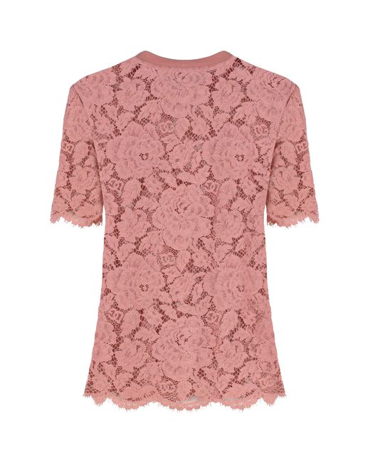 Dolce & Gabbana Pink Dolce & Gabbana Lace Crew-Neck T-Shirt