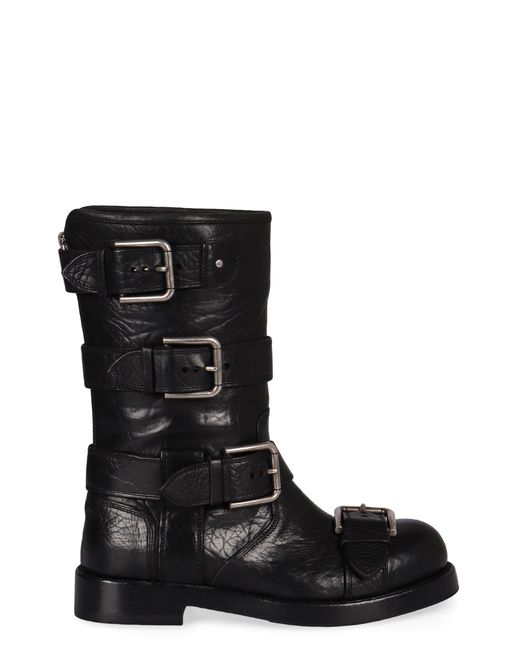 Dolce & Gabbana Black Leather Boots With Straps