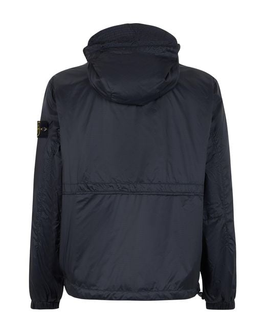 Stone Island Blue Light Jacket With Hood And Practical Pockets for men