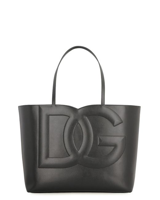 Dolce & Gabbana Blue Dg Logo Leather Tote Bag