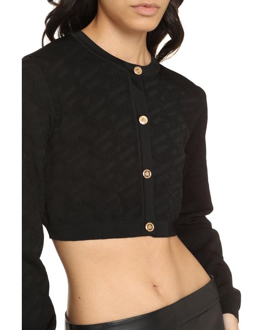 Versace Black Jacquard Knit Cardigan With Embellished Buttons