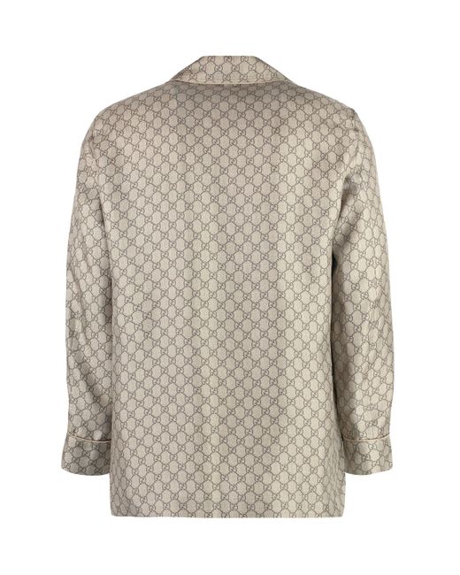 Gucci Gray Gg Supreme Logo Print Silk Blazer for men