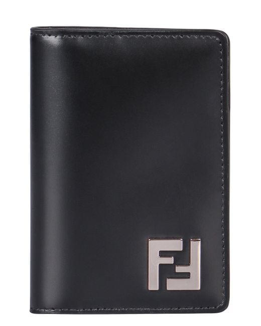 Fendi Black Squared Ff Leather Card Holder for men