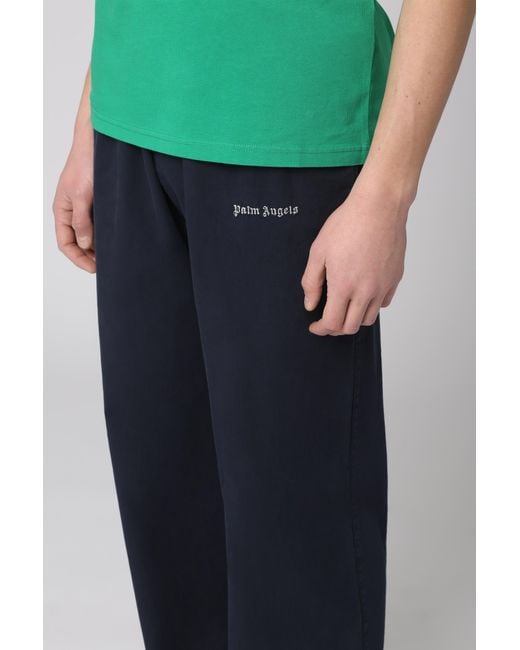 Palm Angels Blue Cotton Trousers for men