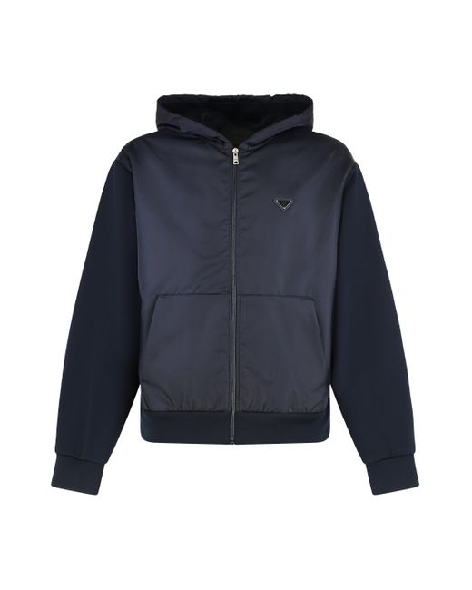 Felpa con cappuccio e zip di Prada in Blue da Uomo