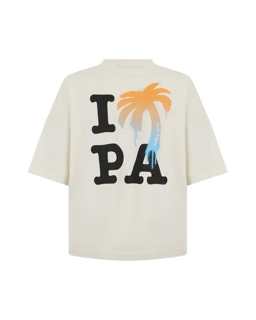 Palm Angels White Cotton T-Shirt With Print for men
