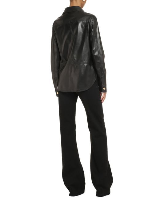 Tom Ford Black Leather Overshirt With Rounded Hem