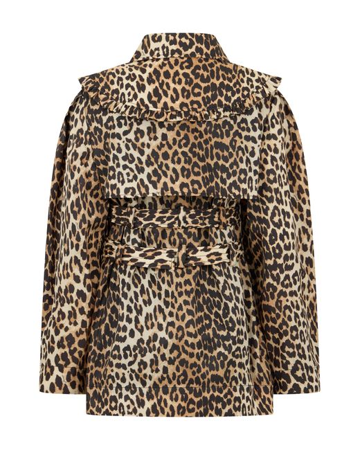 Ganni Multicolor Short Leopard Coat With Double-Breasted Closure
