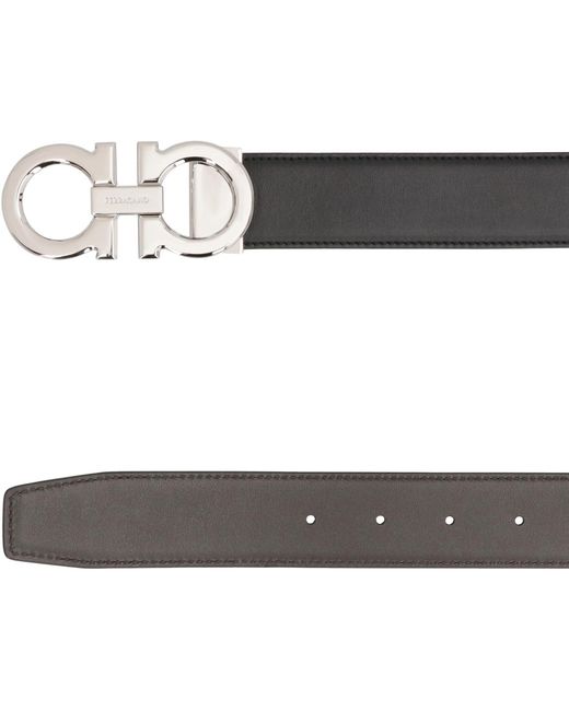 Ferragamo Black Reversible Leather Belt With Gancini Hook for men