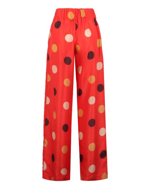 Aspesi Red Printed Silk Pants