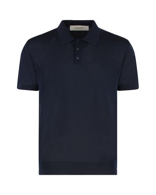 Golden Goose Deluxe Brand Blue Giotto Knitted Virgin Wool Polo Shirt for men