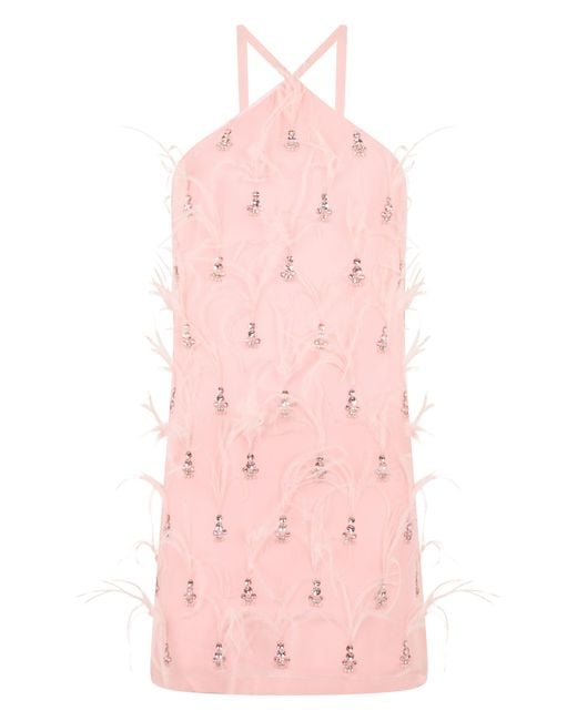 Des Phemmes Pink Mini Dress With Feathers And Rhinestones