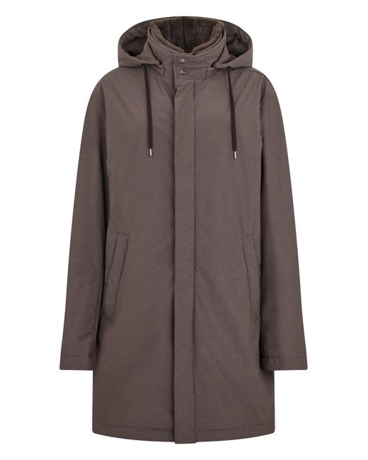 Herno Brown Parka With Synthetic Fur Details for men