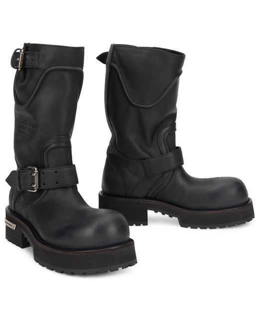 Balenciaga Black Venom Leather Ankle Boots With Metallic Details And Buckle Closure