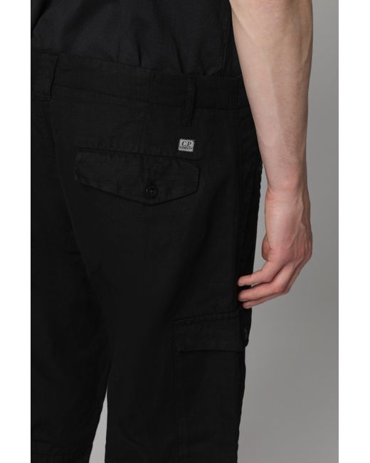 C P Company Black Cotton-Linen Trousers for men