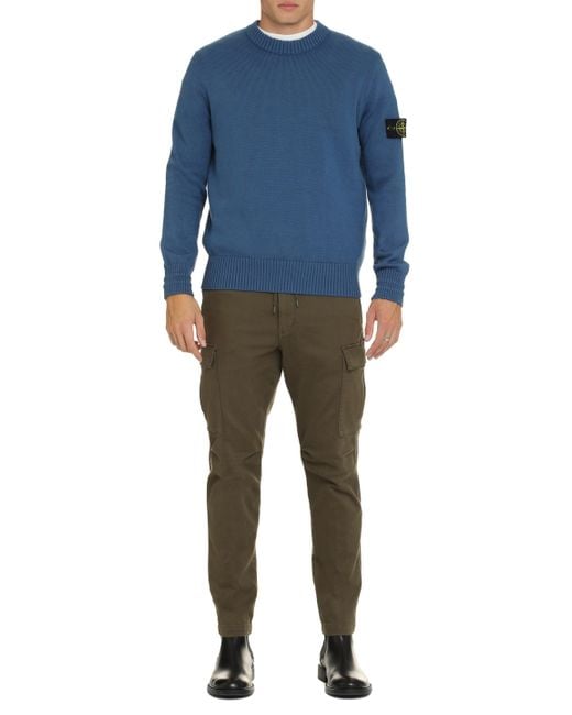 Stone Island Blue Cotton Crew-Neck Sweater for men