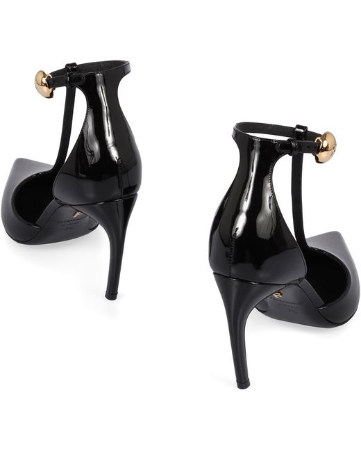 Ferragamo Black T-Strap Patent Leather Pumps