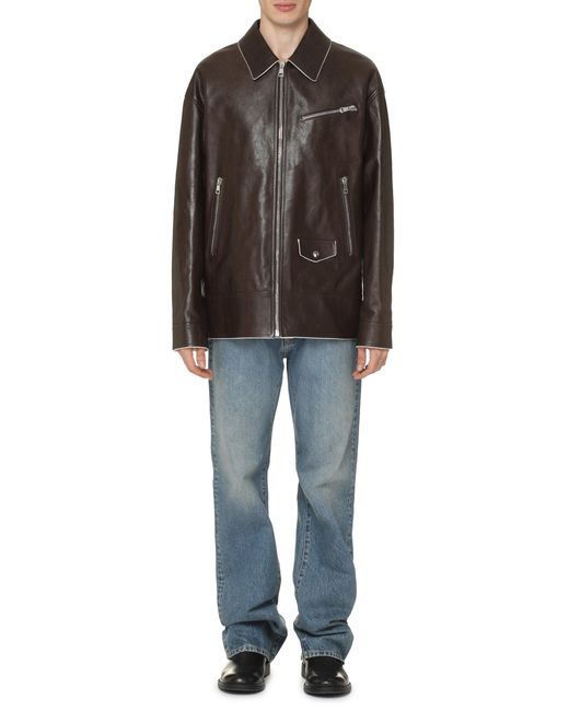 Gucci Black 100% Leather Jacket With Contrasting Details for men