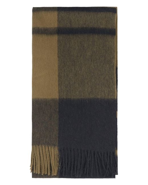 Barbour Green Maxine Wool Scarf Tartan Motif