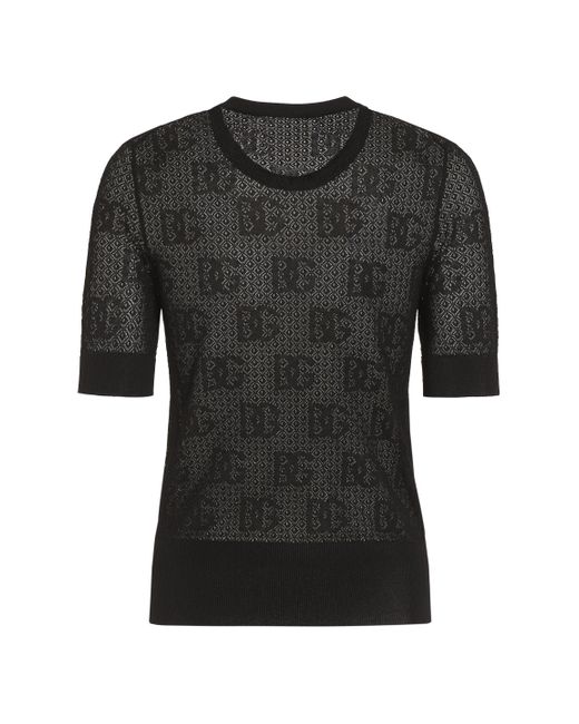 T-shirt in maglia jacquard di Dolce & Gabbana in Black
