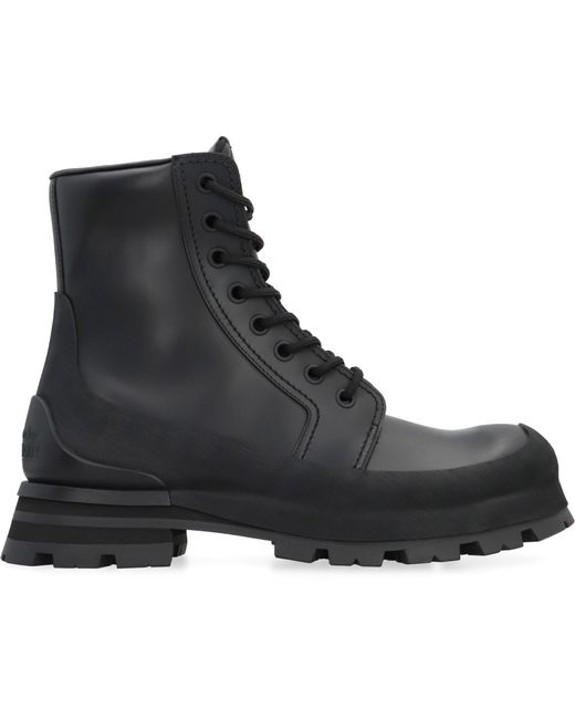 Alexander McQueen Black Wander Leather Lace-up Boots for men