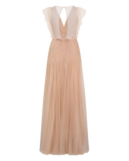 Elisabetta Franchi Natural Long Dress With V-Neck