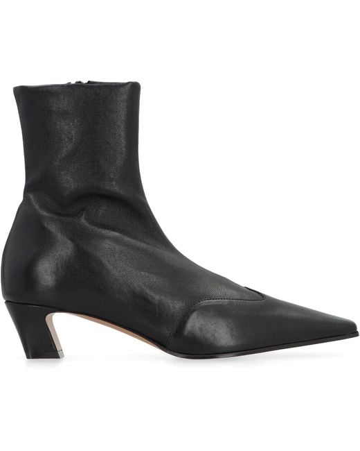 Khaite Black Nevada Leather Ankle Boots