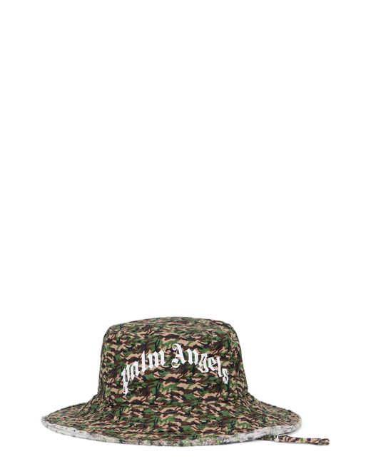 Palm Angels Green Camouflage Hat With Wide Brim for men