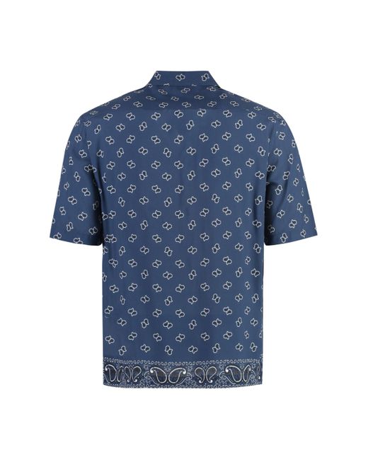 Palm Angels Blue Printed Short Sleeved Shirt for men