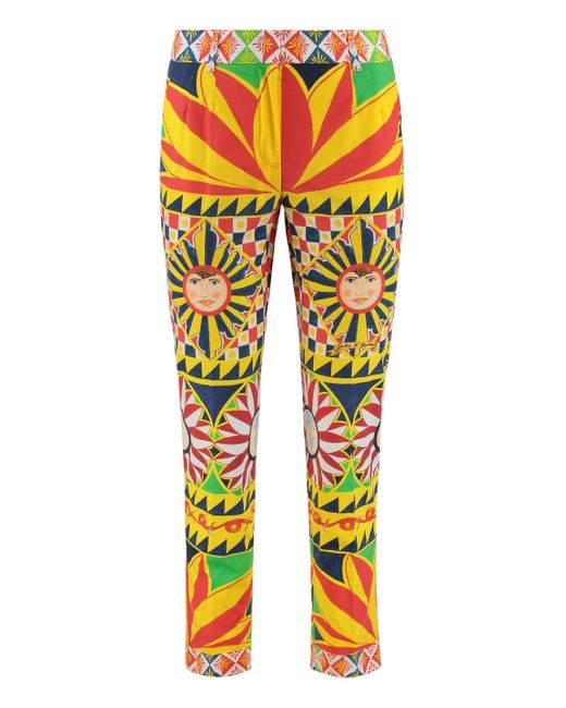 Dolce & Gabbana Yellow Carretto Patterned Cropped Pants