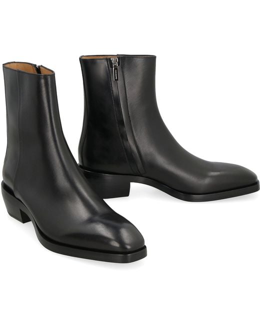 Ferragamo Black Leather Ankle Boots for men