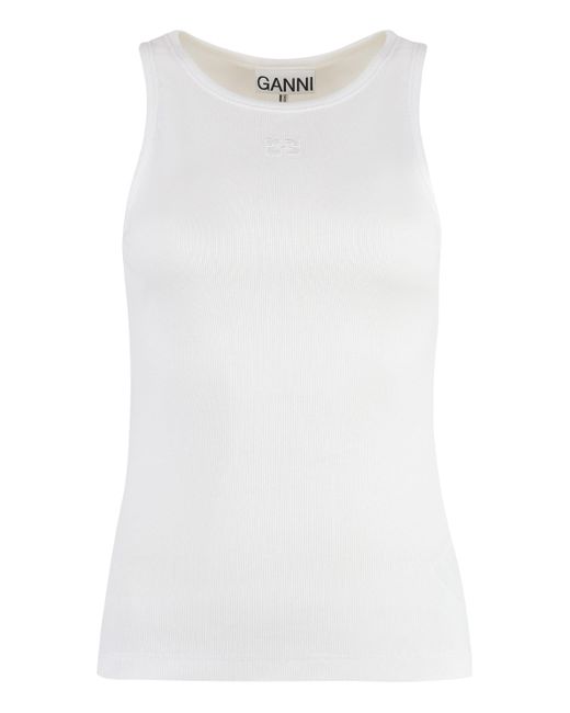 Ganni White Cotton Tank Top