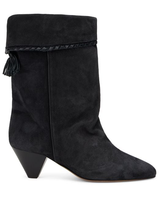 Isabel Marant Black Style Cone-Heel Ankle Boots With Rolled Finish