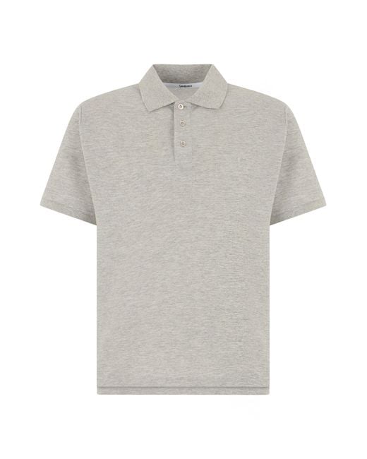 Saint Laurent Gray Cotton Polo With Short Sleeves for men