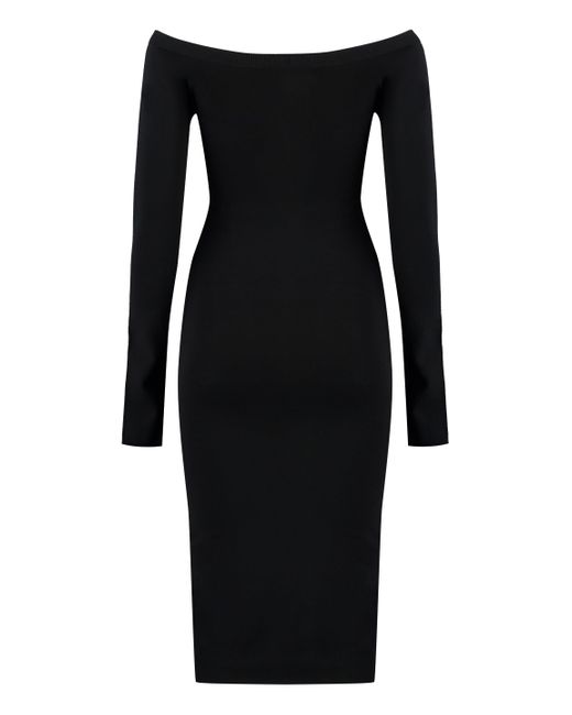 Off-White c/o Virgil Abloh Black Viscose Knit Midi Dress With Logo Intarsia