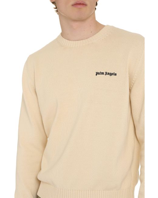 Palm Angels Natural Cotton Crew-Neck Sweater for men