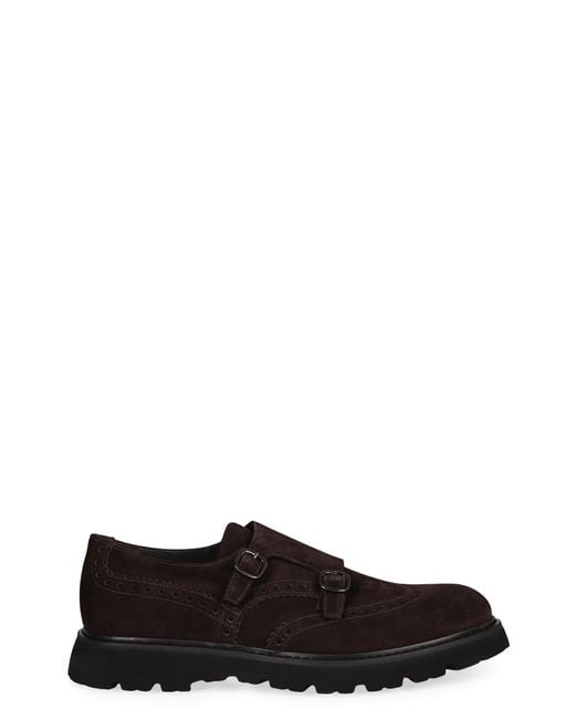 Doucal's Black Suede Monk-Strap Shoes for men