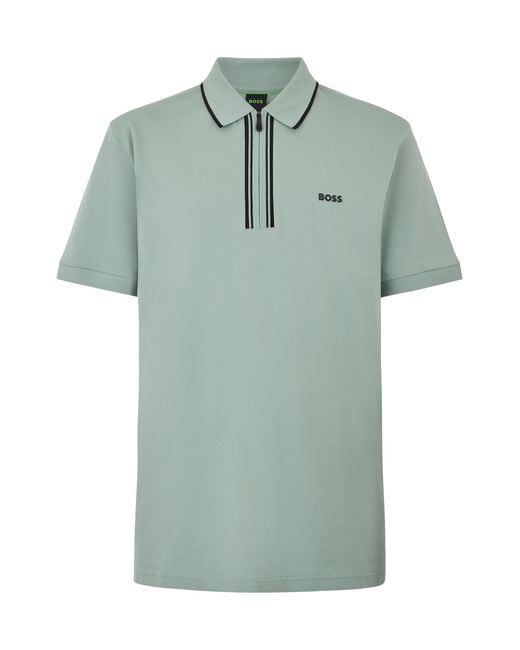 Boss Green Cotton Polo With Zip Collar for men