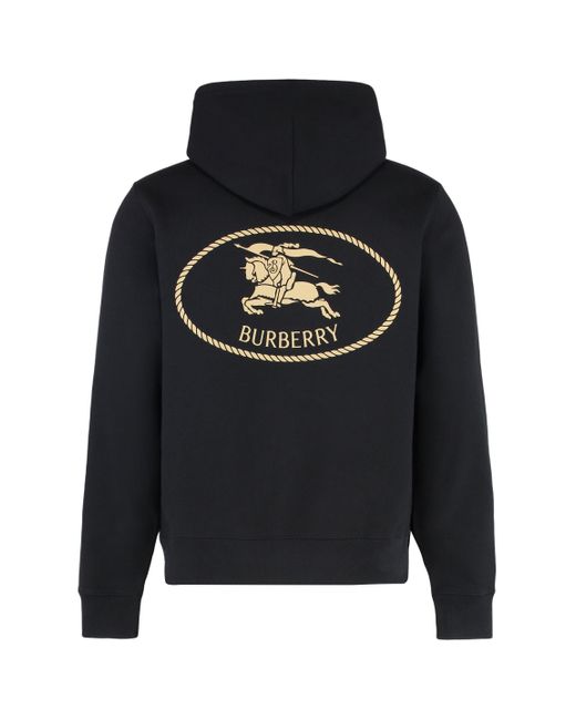 Felpa in cotone con cappuccio e logo di Burberry in Black da Uomo