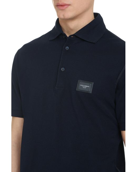 Polo in piquet di cotone di Dolce & Gabbana in Blue da Uomo