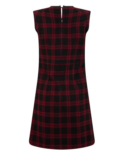 Pinko Red Check Sleeveless Fitted Dress With Side Belt