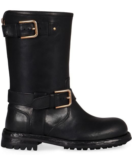Dolce & Gabbana Black Leather Biker Boots