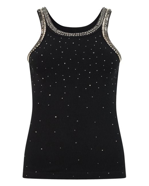 Pinko Black Rhinestone-Embellished Sleeveless Top With Thin Straps
