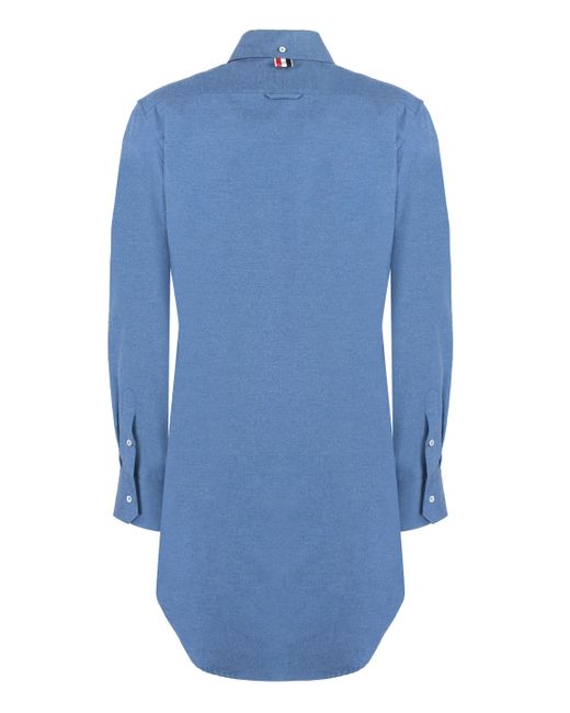 Thom Browne Blue Cotton T-Shirt With Front Logo Patch And Rounded Hem For