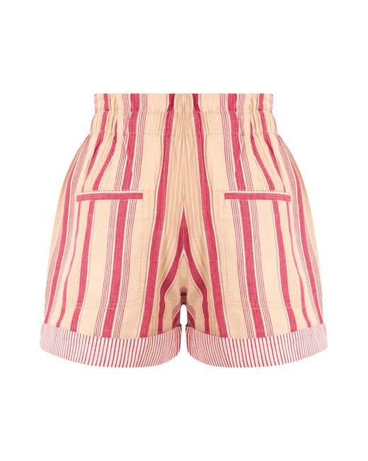 Isabel Marant Red Cotton Shorts With Stripes