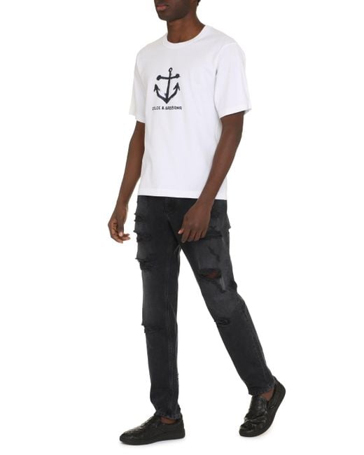 Dolce & Gabbana White Dolce & Gabbana Cotton Crew-Neck T-Shirt for men